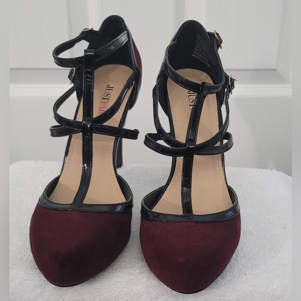 JustFab Burgundy and Black Strappy Heels